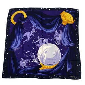 Celine Scarf Silk Scarf Constellation Pattern Logo Blue